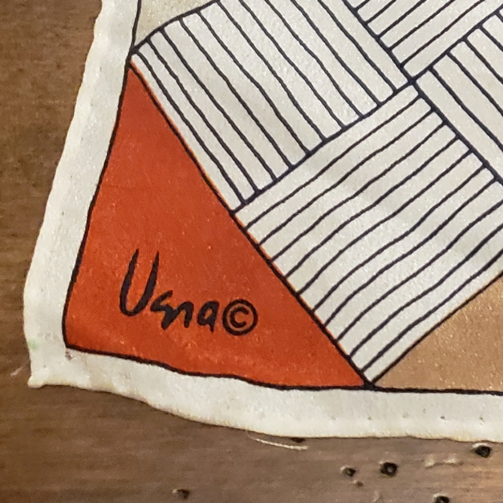 Vintage Vera Neumann 70s Brown White Orange Geometric Neck Scarf 52" X 15.5"